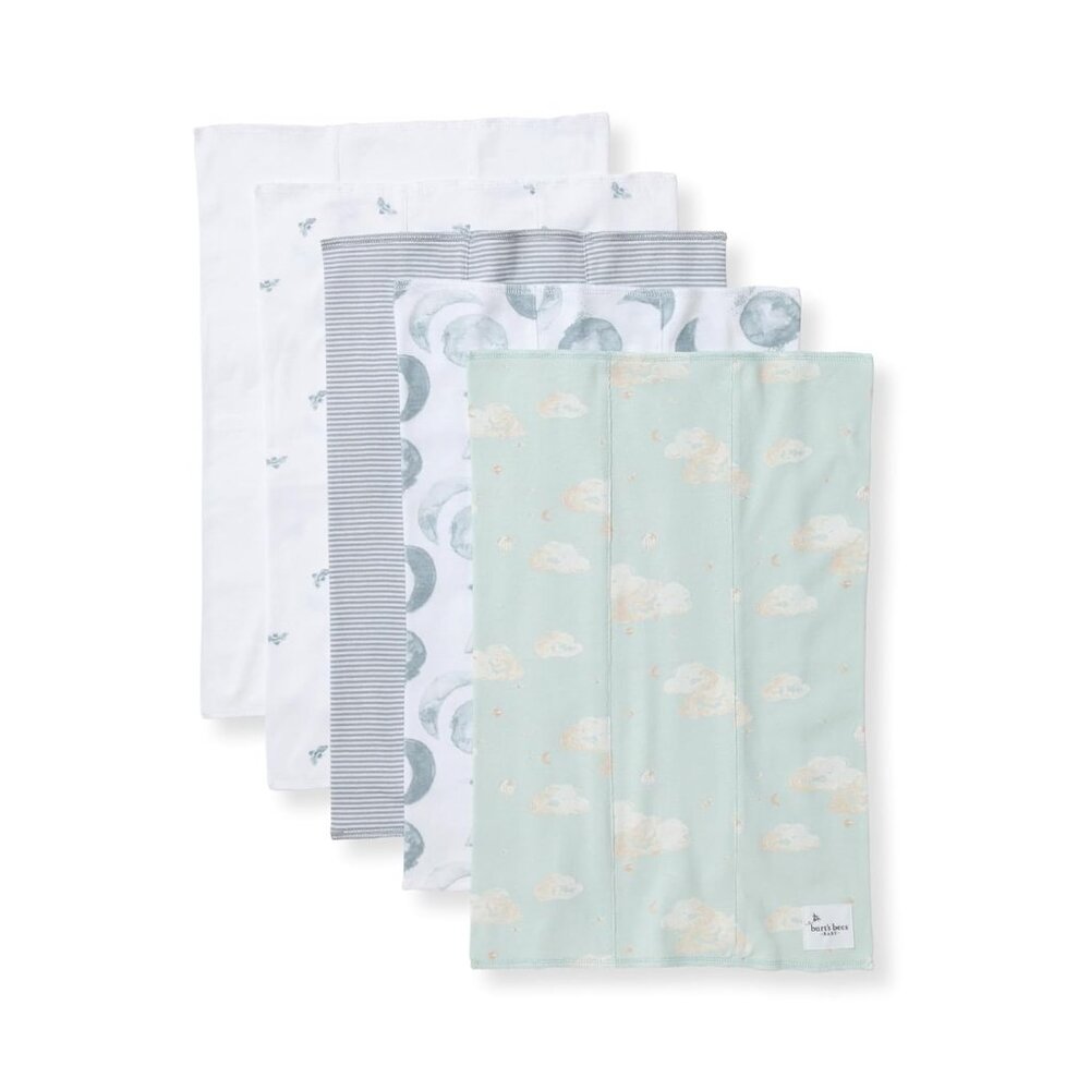GOTS Certified Organic Burp Cloths - 5-Pack Extra Absorbent Baby Essentials